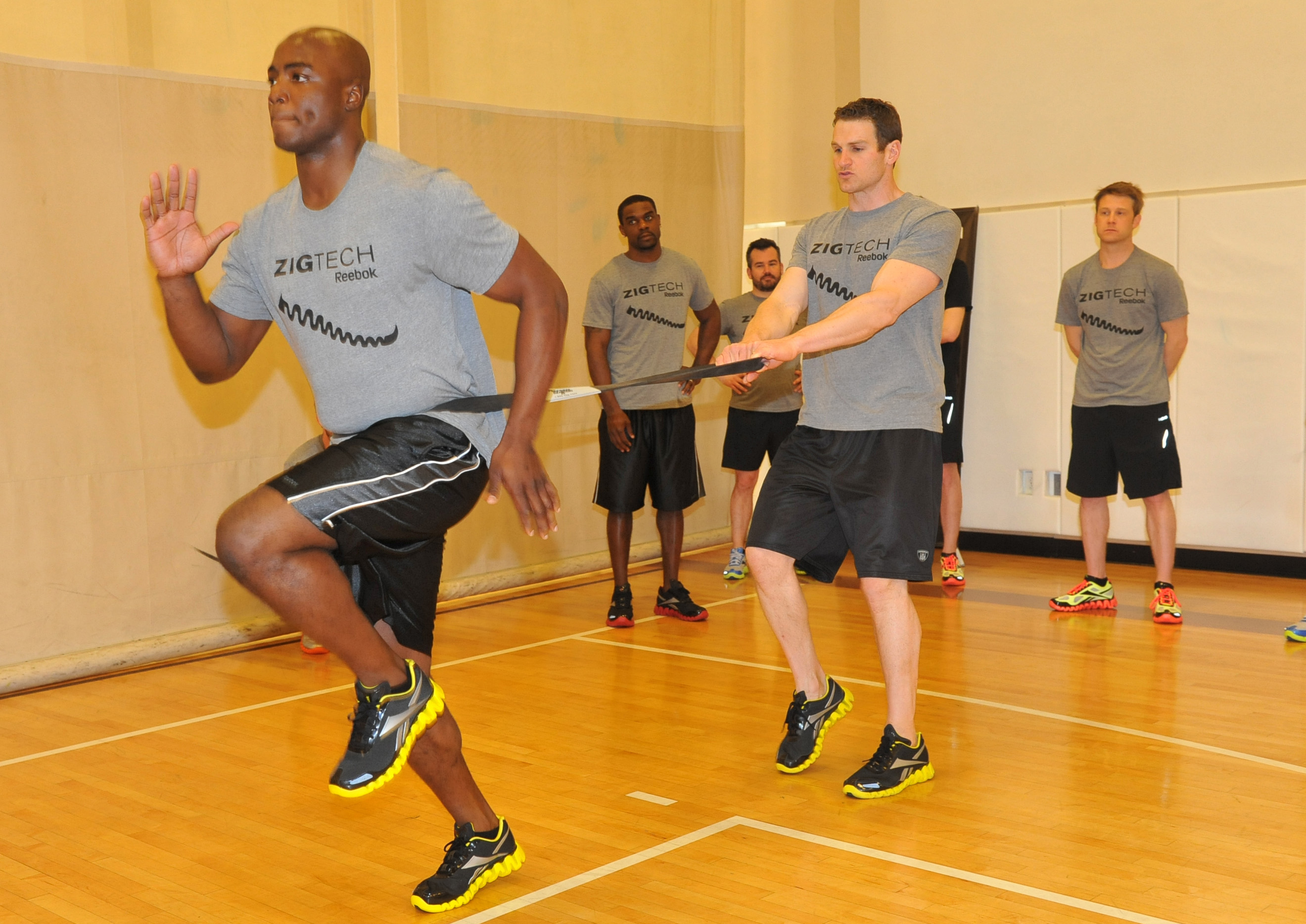 Ware does resistance band exercises like this to work on his coordination and stabilizer muscles.